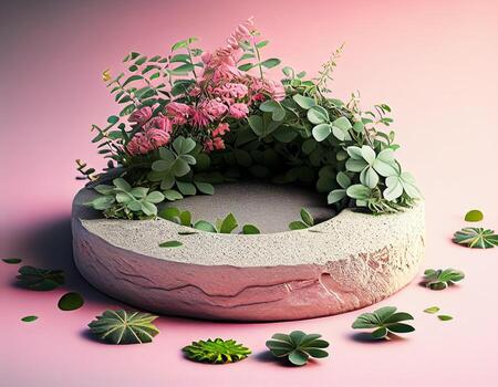 Abstract 3d podium for product presentation with geometric shapes, Empty round podium,Platforms for product presentation show new product background. photo