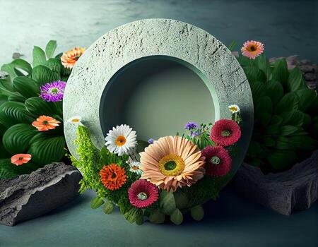 Abstract 3d podium for product presentation with geometric shapes, Empty round podium,Platforms for product presentation show new product background. photo