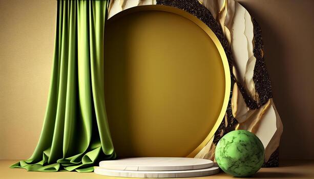 Abstract 3d podium for product presentation with geometric shapes, Empty round podium,Platforms for product presentation show new product background. photo