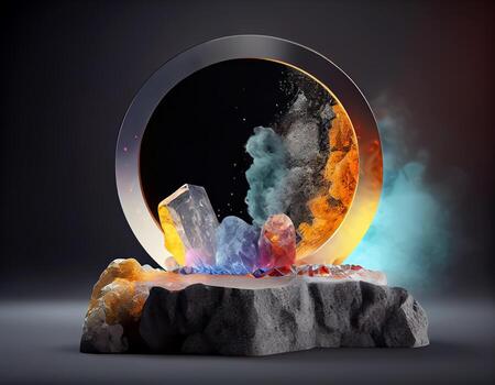 Abstract 3d podium for product presentation with geometric shapes, Empty round podium,Platforms for product presentation show new product background. photo