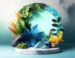 Abstract 3d podium for product presentation with geometric shapes, Empty round podium,Platforms for product presentation show new product background. photo