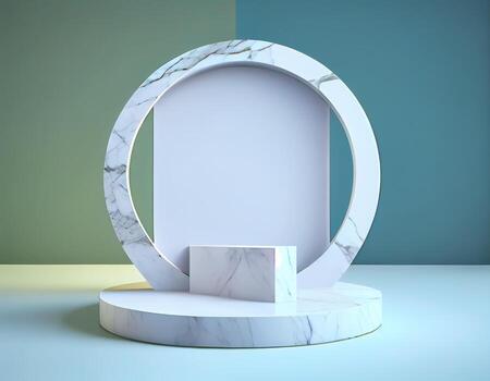 Abstract 3d podium for product presentation with geometric shapes, Empty round podium,Platforms for product presentation show new product background. photo