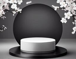 Abstract 3d podium for product presentation with geometric shapes, Empty round podium,Platforms for product presentation show new product background. photo