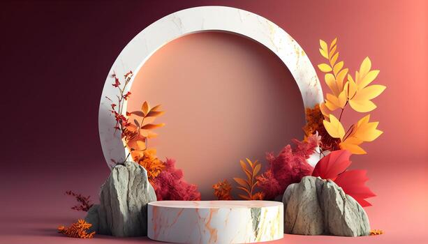 Abstract 3d podium for product presentation with geometric shapes, Empty round podium,Platforms for product presentation show new product background. photo