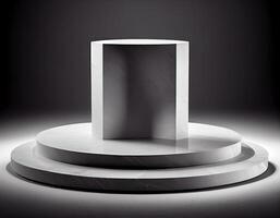 Abstract 3d podium for product presentation with geometric shapes, Empty round podium,Platforms for product presentation with shadows and light background. photo