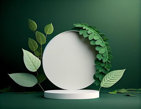 Abstract 3d podium for product presentation with geometric shapes, Empty round podium,Platforms for product presentation with shadows and light background. photo