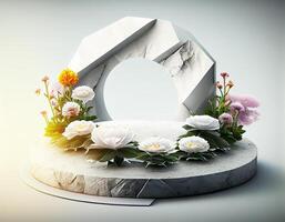 Abstract 3d podium for product presentation with geometric shapes, Empty round podium,Platforms for product presentation show new product background. photo