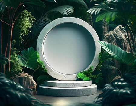 Abstract 3d podium for product presentation with geometric shapes, Empty round podium,Platforms for product presentation with shadows and light background. photo
