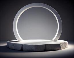 Abstract 3d podium for product presentation with geometric shapes, Empty round podium,Platforms for product presentation show new product background. photo