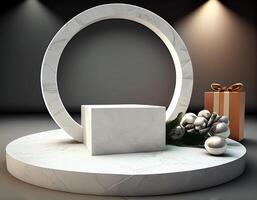 Abstract 3d podium for product presentation with geometric shapes, Empty round podium,Platforms for product presentation show new product background. photo