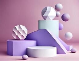 Abstract 3d podium for product presentation with geometric shapes, Empty round podium,Platforms for product presentation show new product background.Generative Ai photo