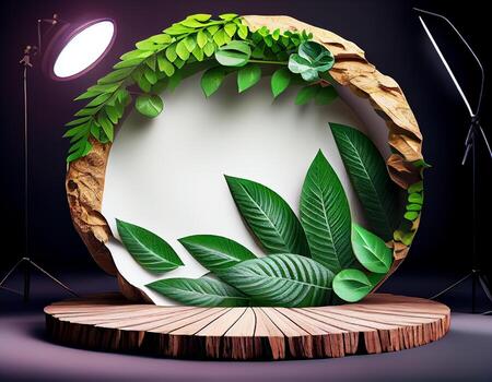 Abstract 3d podium for product presentation with geometric shapes, Empty round podium,Platforms for product presentation show new product background. photo