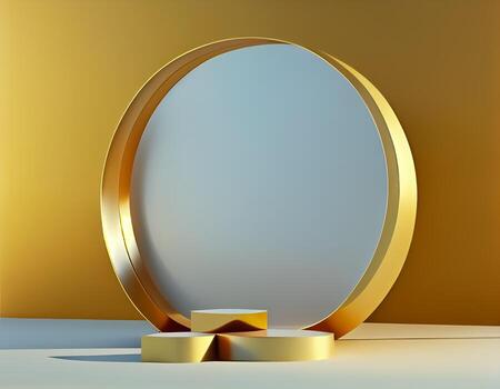 Abstract 3d podium for product presentation with geometric shapes, Empty round podium,Platforms for product presentation with shadows and light background. photo