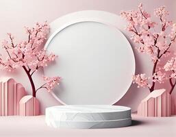 Abstract 3d podium for product presentation with geometric shapes, Empty round podium,Platforms for product presentation show new product background. photo