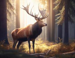 Beautiful reindeer standing in the forest. photo