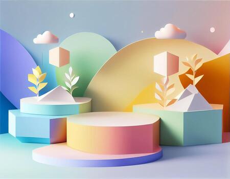 Abstract 3d podium for product presentation with geometric shapes, Empty round podium,Platforms for product presentation show new product background. photo