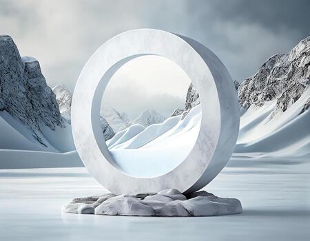 Abstract 3d podium for product presentation with geometric shapes, Empty round podium,Platforms for product presentation with shadows and light background. photo