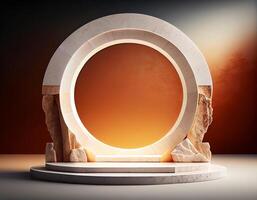 Abstract 3d podium for product presentation with geometric shapes, Empty round podium,Platforms for product presentation with shadows and light background. photo