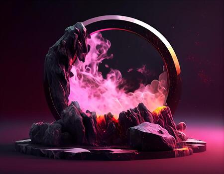 Abstract 3d podium for product presentation with geometric shapes, Empty round podium,Platforms for product presentation show new product background. photo