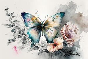 acuarela vistoso mariposa flores fondo, generativo ai. foto