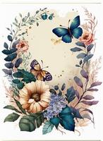 Watercolor colorful Butterfly Flowers Background, . photo