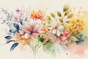 Watercolor colorful Flowers Background, . photo