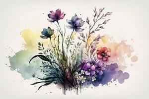 Watercolor colorful Flowers Background, . photo