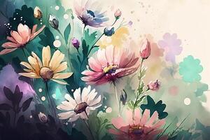 Watercolor colorful Flowers Background, . photo