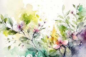 Watercolor colorful Flowers Background, . photo