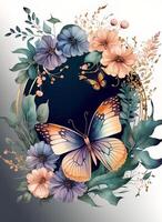 acuarela vistoso mariposa flores fondo, generativo ai. foto