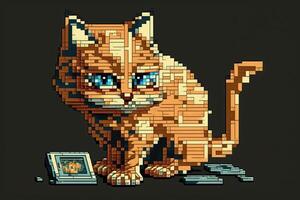 Cute kitten domestic pet cat pixel style art, photo