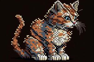 Cute kitten domestic pet cat pixel style art, photo