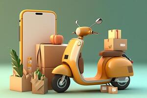 Online shopping 3d illustration background, photo