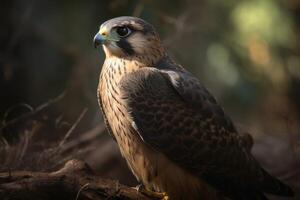 A wild falcon in a close up view created with technology. photo