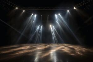 Empty stage with light beams background created with technology. photo