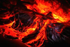 Glowing ember from burning coal background texture created with technology. photo
