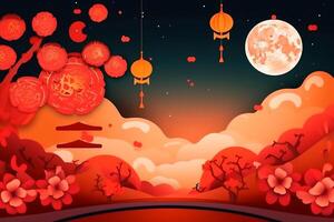 Chineese moon festival concept background created with generative AI technology. photo