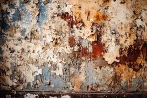 A very old vintage wall background with paint peeling created with technology. photo