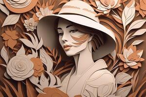 Portrait of a beautiful woman in paper style created with technology. photo