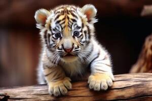 linda pequeño Tigre bebé creado con generativo ai tecnología. foto