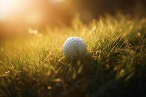 de cerca de un golf pelota en el verde creado con generativo ai tecnología. foto