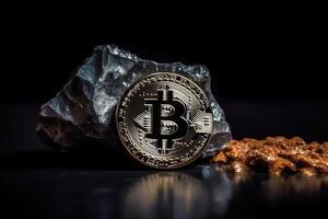 Bitcoin crypto currency mined directly from ore created with technology. photo