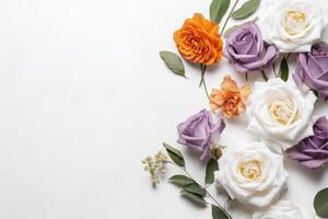 Beautiful floral onrament frame on a white background created with technology. photo