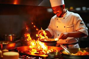 A chef cooking a tasty dish created with technology. photo