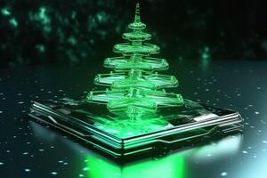 Futuristic christmas tree created with technology. photo