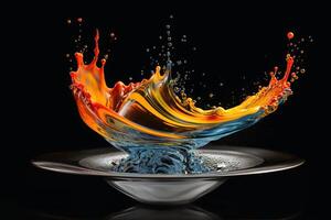 A liquid splashing artwork in beautiful colors created with technology. photo