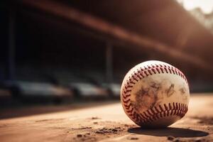 Close up of a baseball with a playfield background created with technology. photo