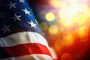 USA flag with a soft light bokeh created with technology. photo