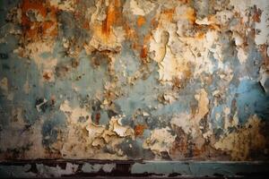 A very old vintage wall background with paint peeling created with technology. photo