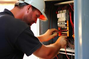 An electrician during a repair created with technology. photo